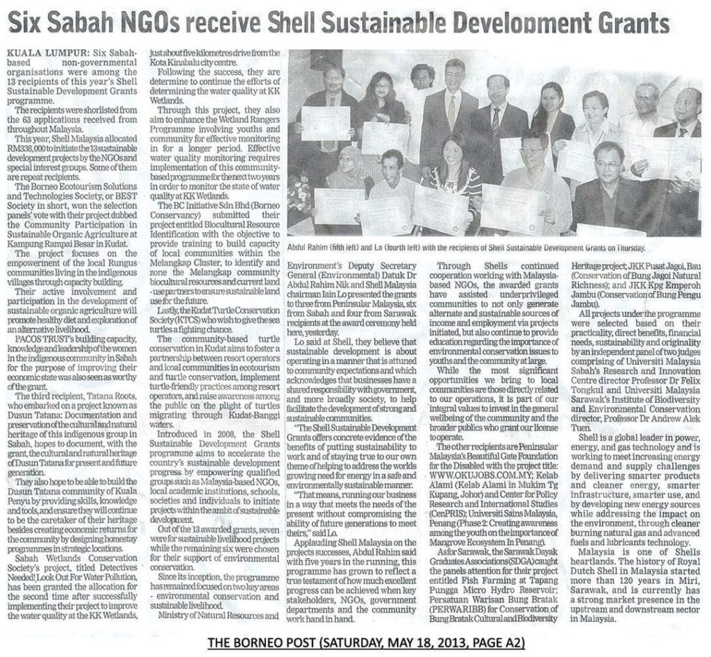 Shell Npo BEST SOCIETY RECEIVES SHELL SUSTAINABLE DEVELOPMENT GRANT 2013 | Borneo ...