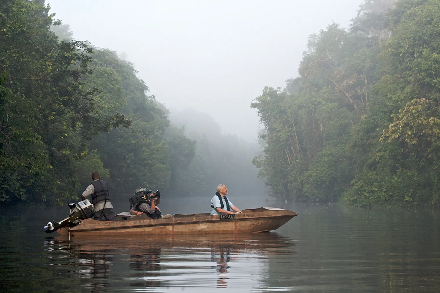 Sir David Attenborough filming Our Planet in Sukau